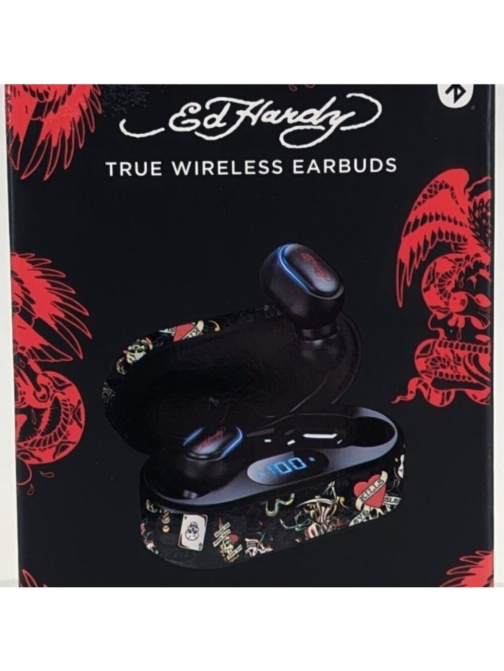 Ed Hardy True Wireless Earbuds Charging Case Bluetooth Black Love Kills Slowly